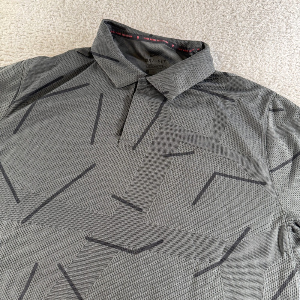 Nike Golf Polo Mens Large Gray Used Tiger Woods Collection Dri-FIT Geometric